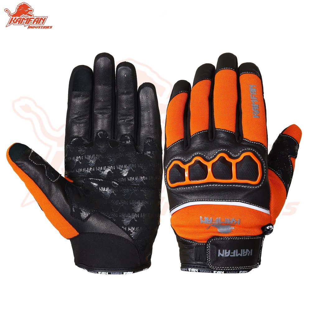 Motorbike Leather Gloves Black and Orange