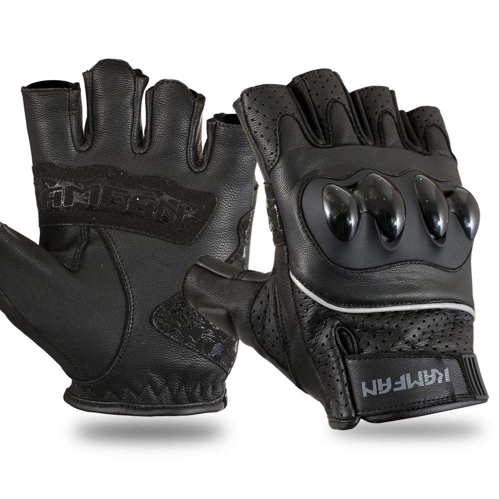 Half-finger Black  Motorbike leather Gloves