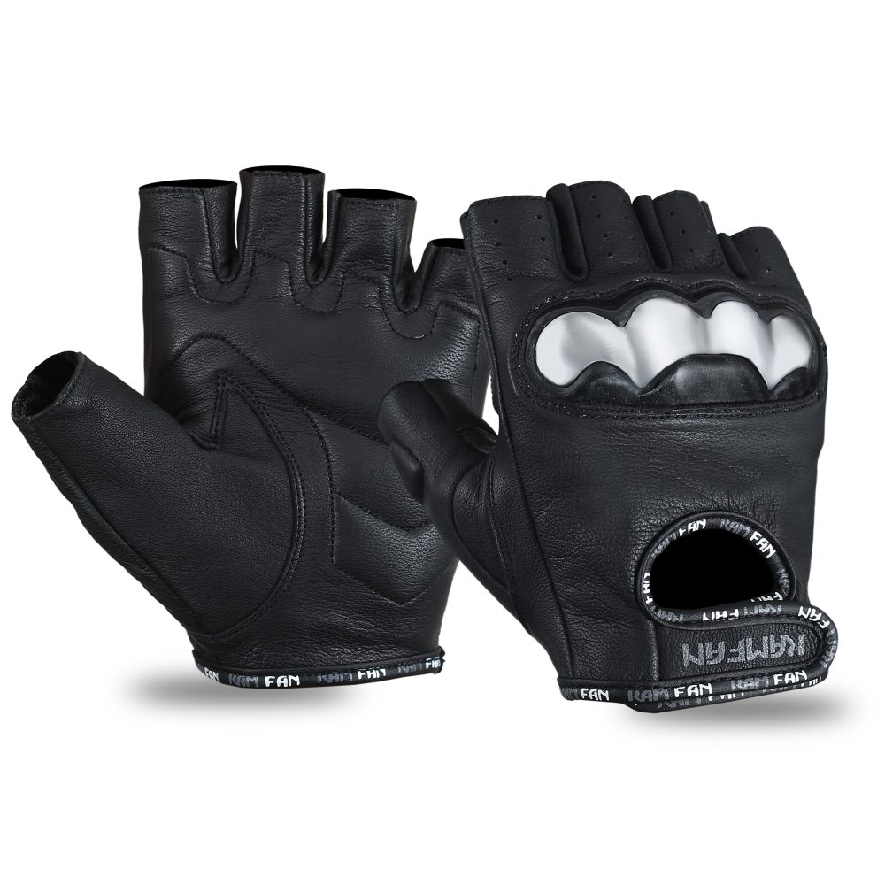 Half Finger Motorbike Leather Gloves Black