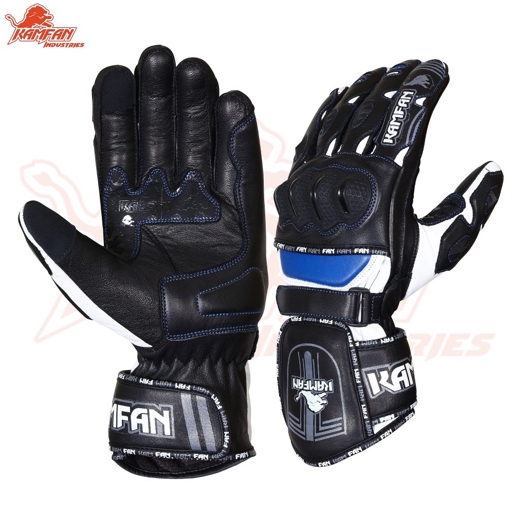 Black and Blue Motorbike Leather Gloves