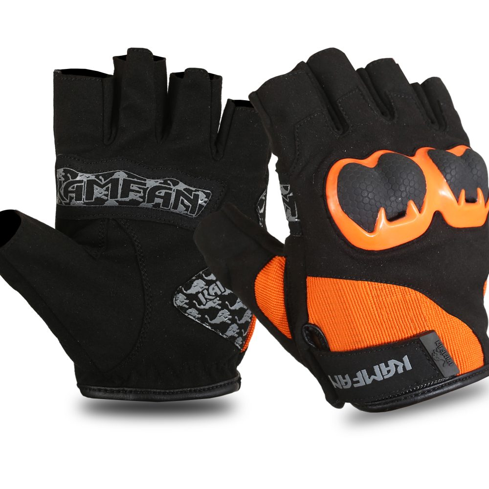 Motorbike Leather Gloves Black and Orange