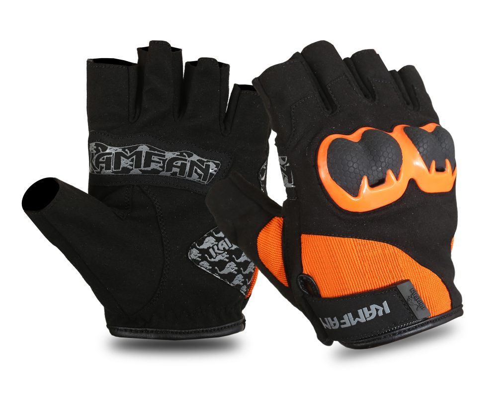 Motorbike Leather Gloves Black and Orange