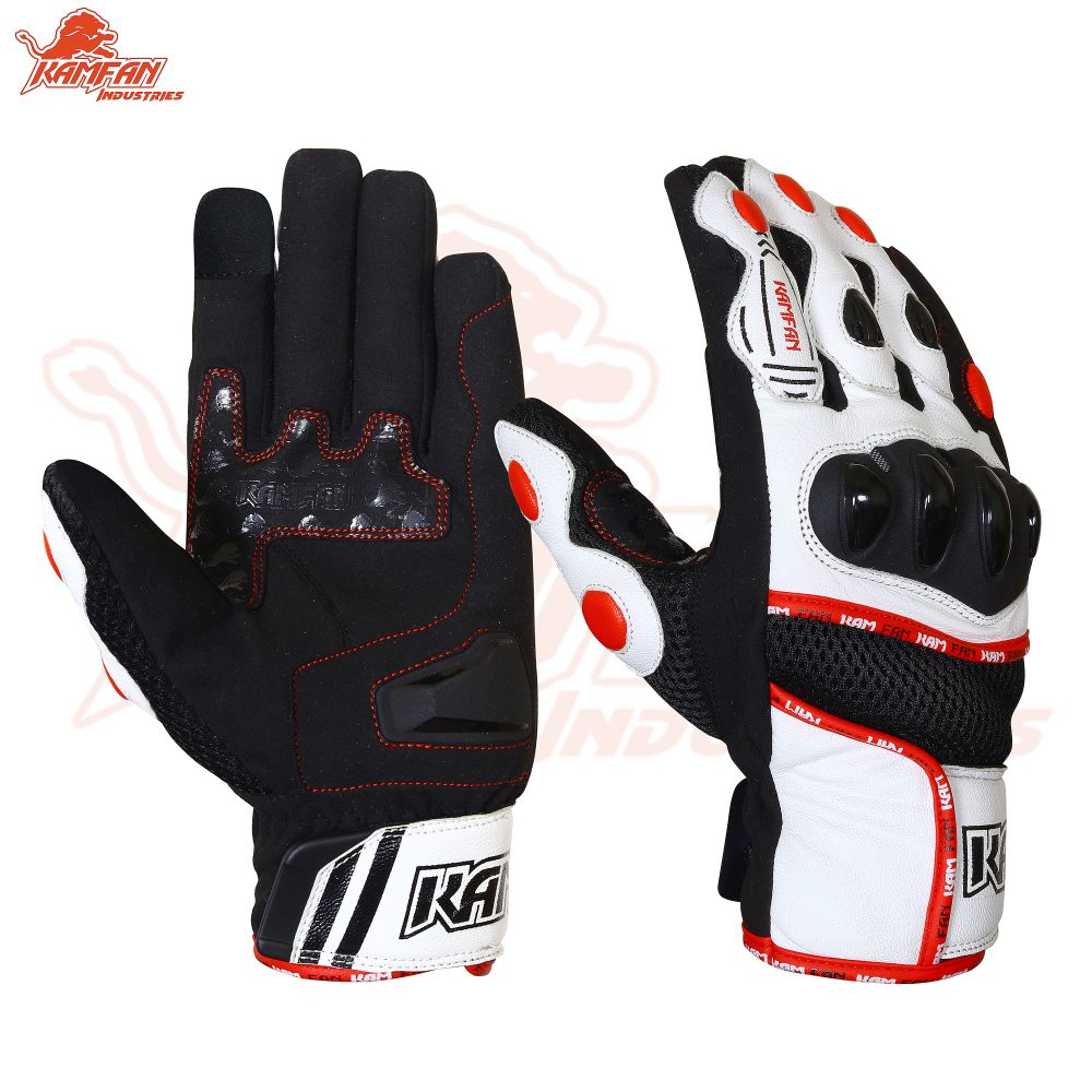 Motorbike Leather Gloves Black and White