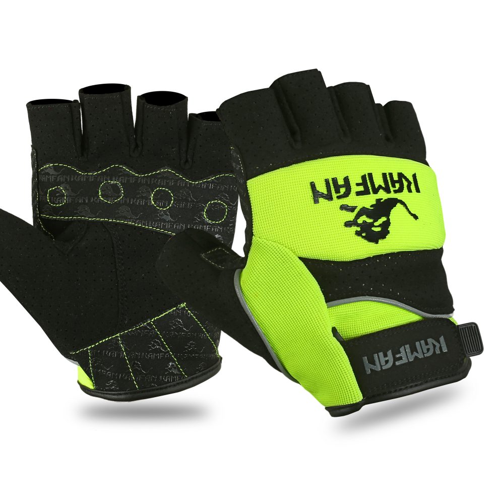 Half Finger Motorbike Leather Gloves Black and green