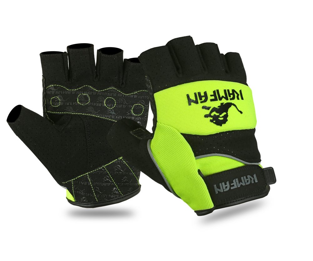 Half Finger Motorbike Leather Gloves Black and green