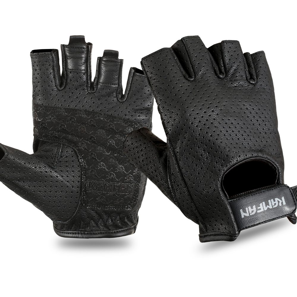 Half Finger Motorbike Leather Gloves Black