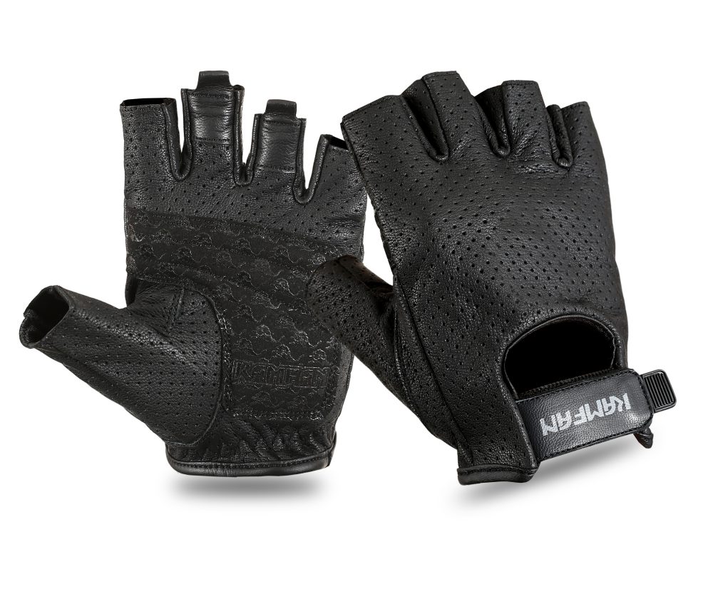 Half Finger Motorbike Leather Gloves Black