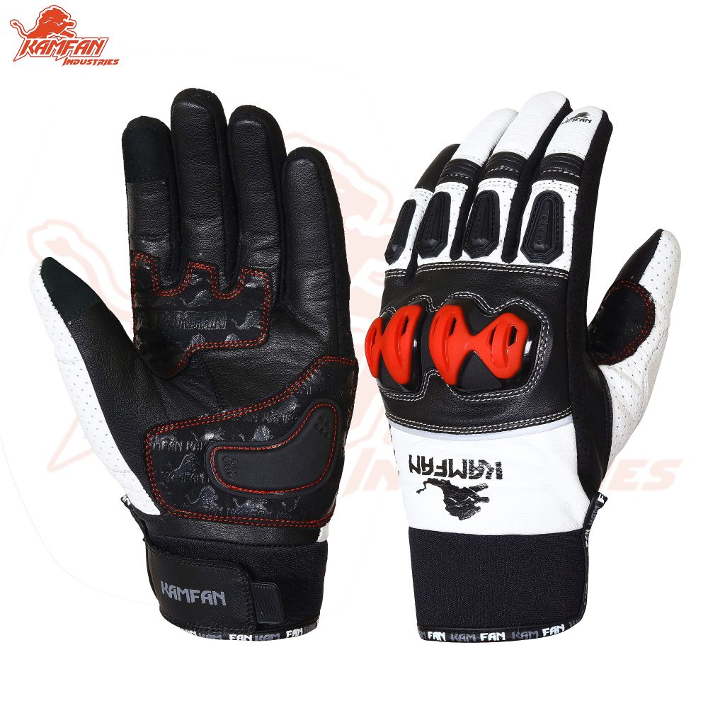 Motorbike Leather Gloves Black and White